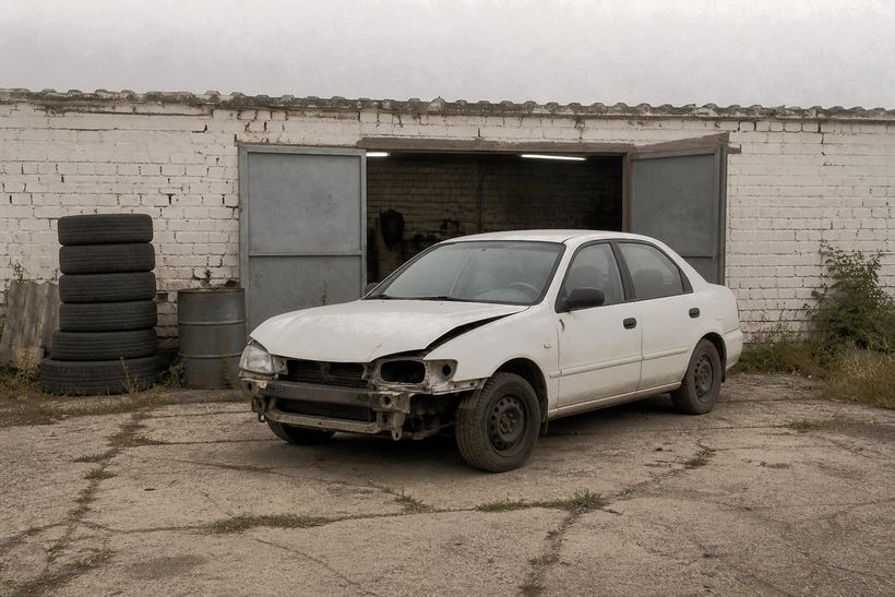 Битый автомобиль на площадке приёма